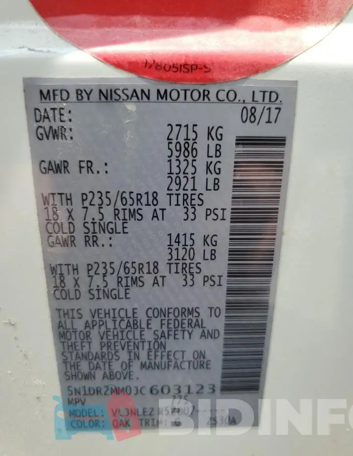 5N1DR2MM0JC603123 Photo# 13