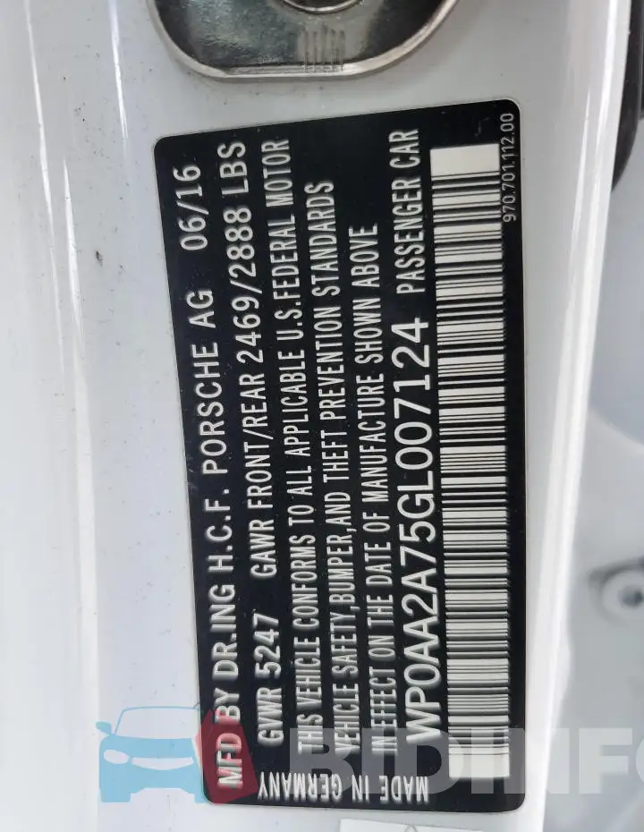 WP0AA2A75GL007124 Photo# 14