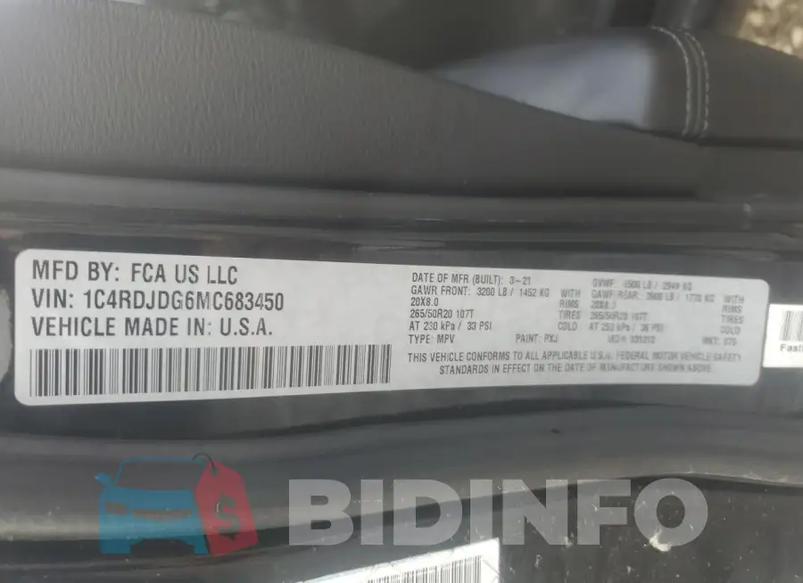 1C4RDJDG6MC683450 Photo# 13