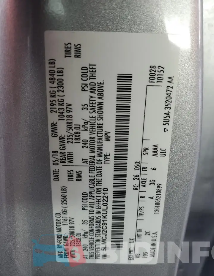 5LMCJ2C91KUL02210 Photo# 13