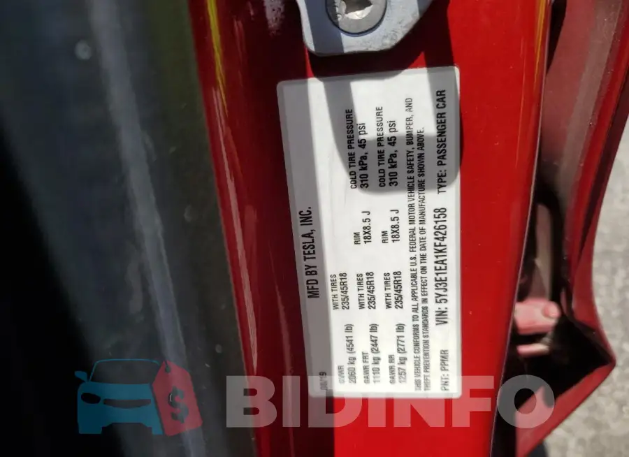 5YJ3E1EA1KF426158 Photo# 12