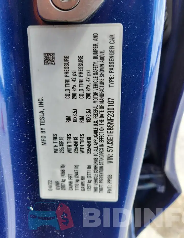 5YJ3E1EB5NF230107 Photo# 12