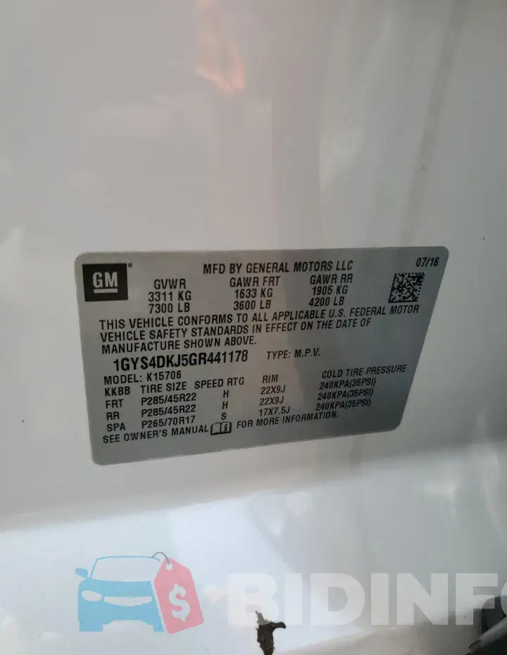 1GYS4DKJ5GR441178 Photo# 13