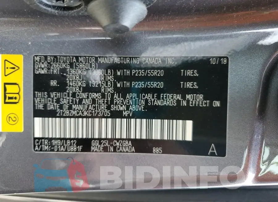 2T2BZMCA3KC173705 Photo# 13