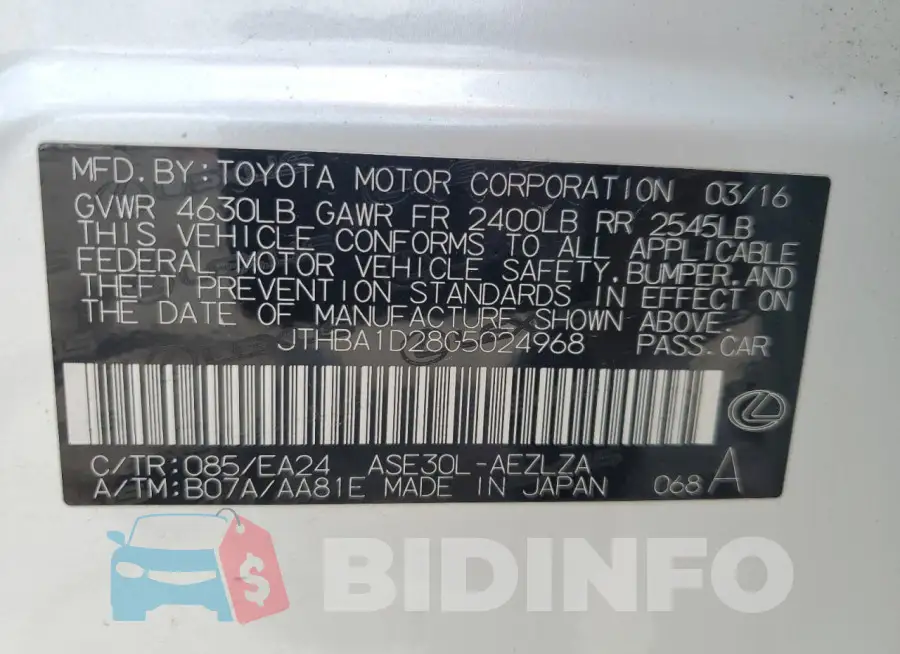 JTHBA1D28G5024968 Photo# 12