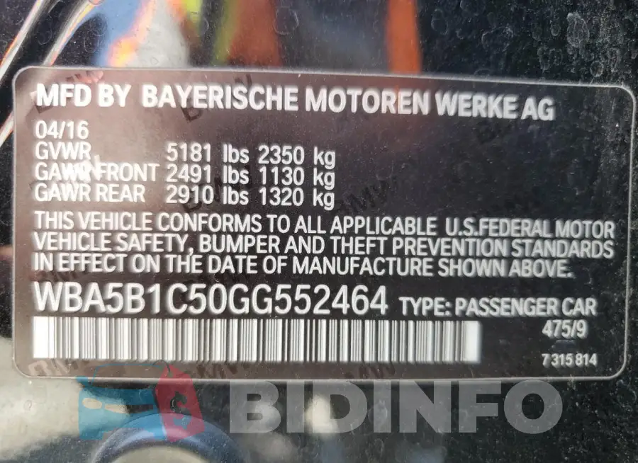 WBA5B1C50GG552464 Photo# 12