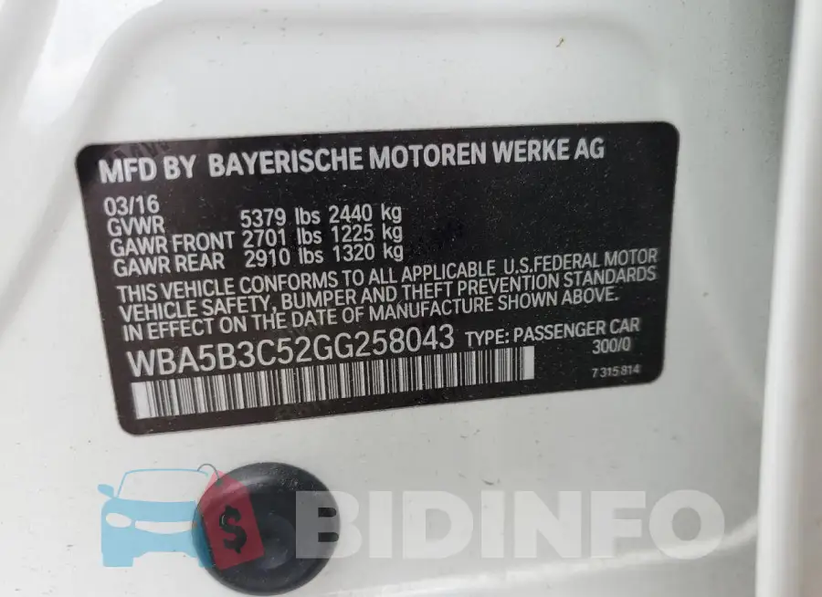WBA5B3C52GG258043 Photo# 12