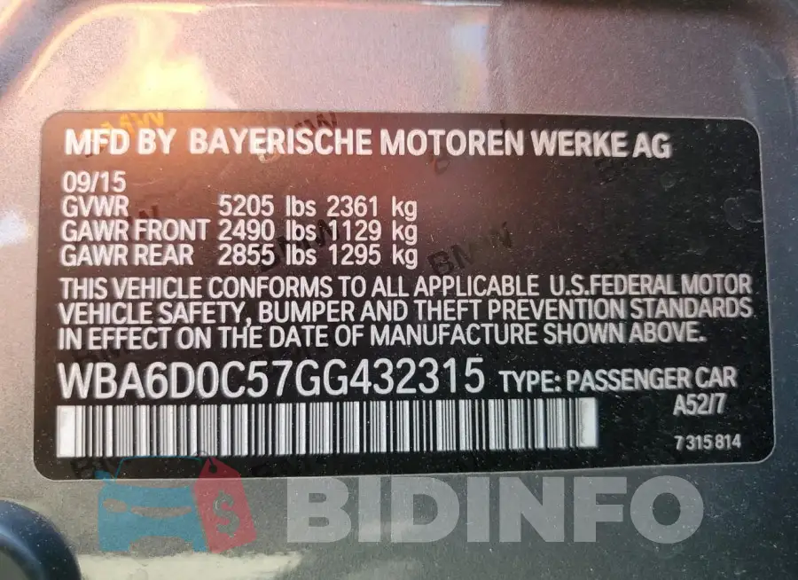 WBA6D0C57GG432315 Photo# 13
