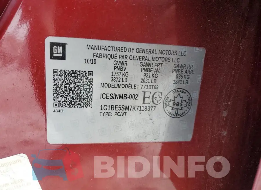 1G1BE5SM7K7118377 Photo# 12