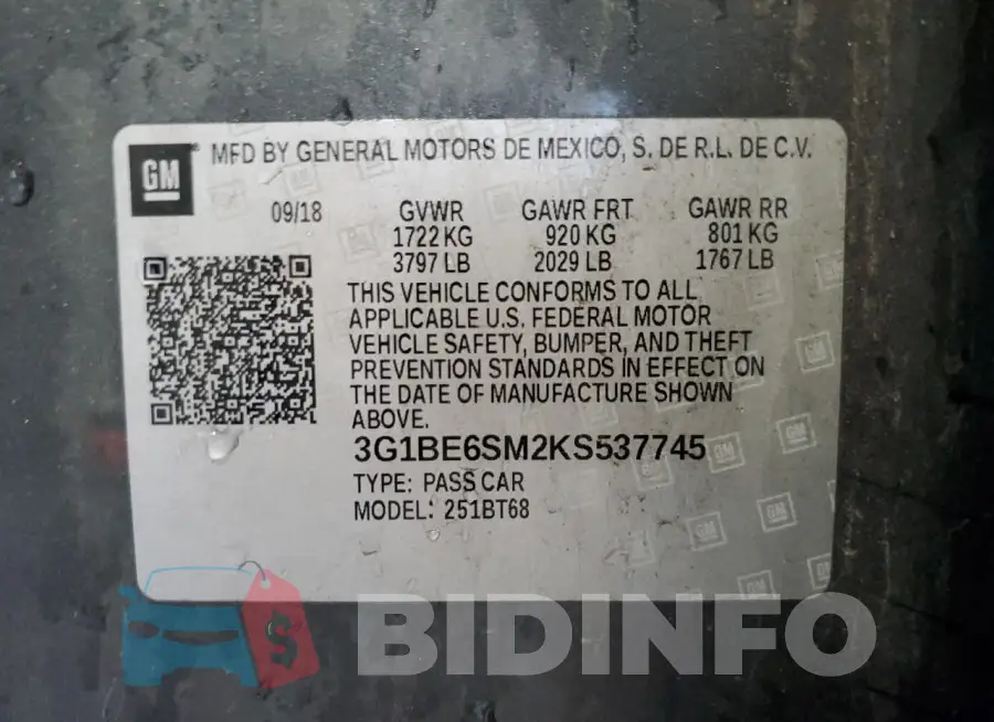 3G1BE6SM2KS537745 Photo# 12