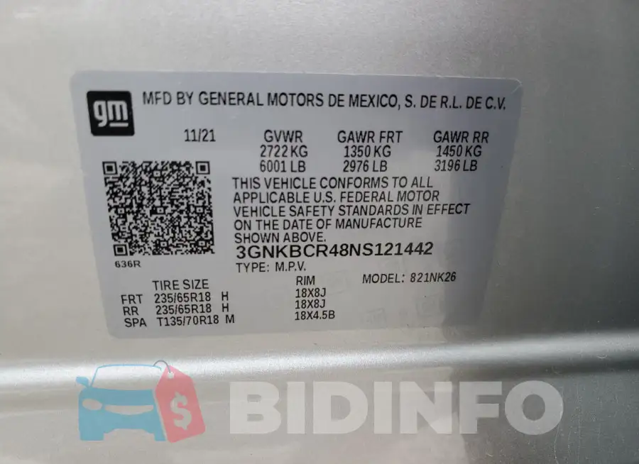 3GNKBCR48NS121442 Photo# 14