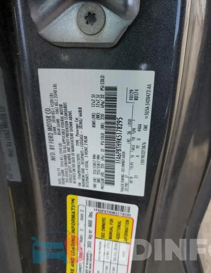 1FA6P8TH9K5178295 Photo# 12