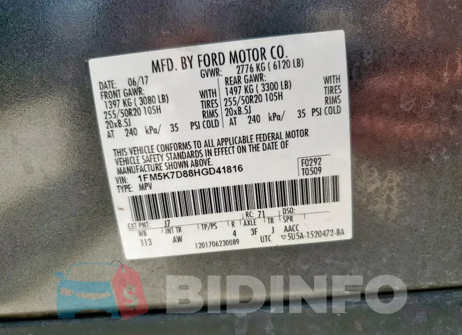 1FM5K7D88HGD41816 Photo# 14