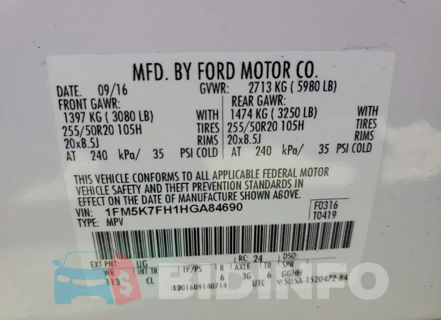 1FM5K7FH1HGA84690 Photo# 13