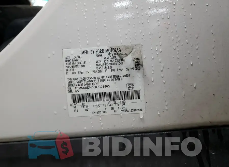 1FM5K8DH6GGC98565 Photo# 13
