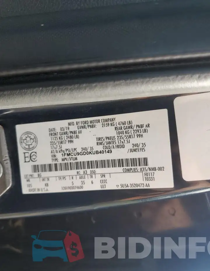 1FMCU9GD0KUB40149 Photo# 13