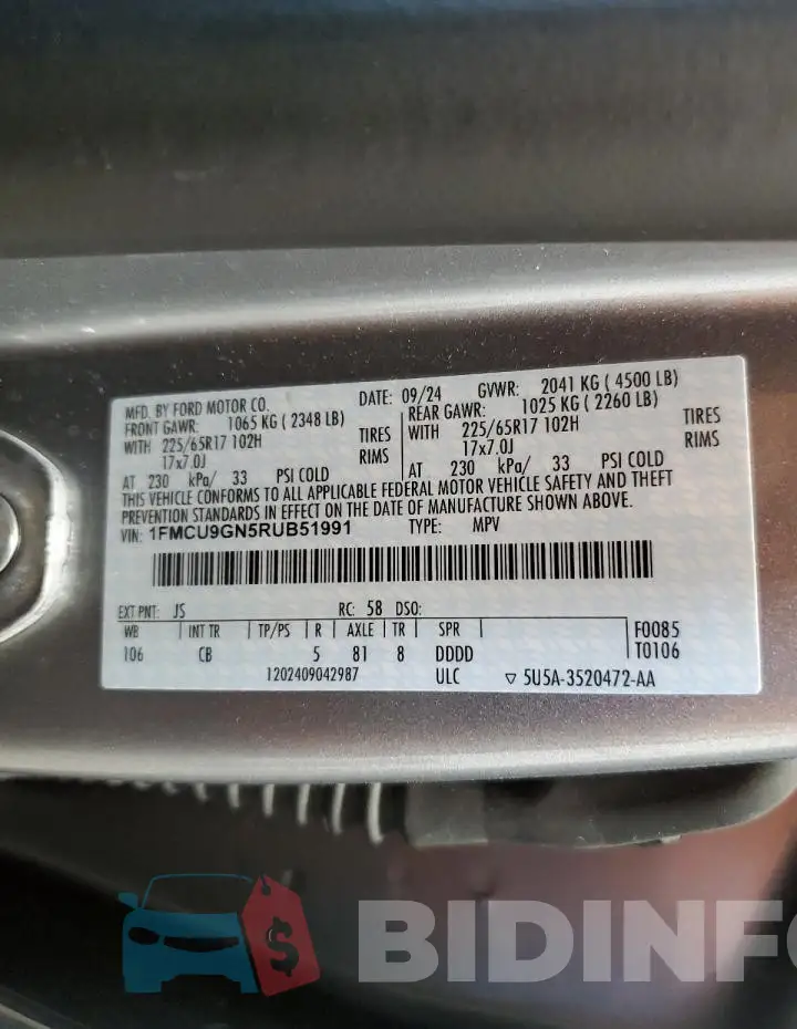 1FMCU9GN5RUB51991 Photo# 14