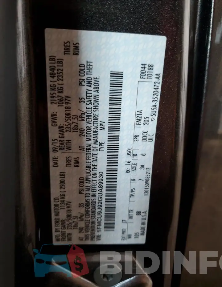 1FMCU9J92GUA89930 Photo# 13