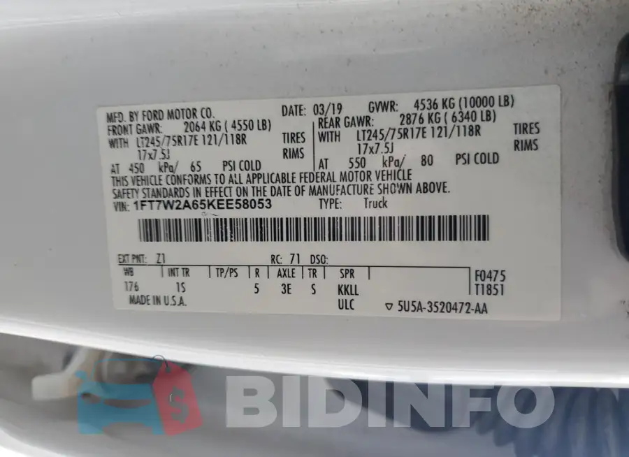 1FT7W2A65KEE58053 Photo# 12