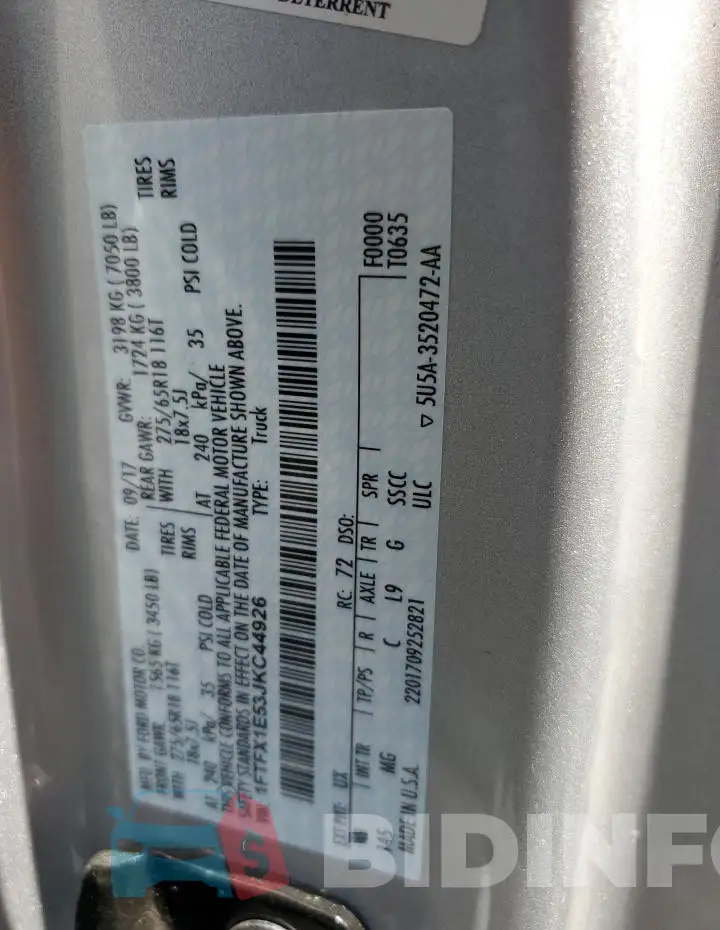 1FTFX1E53JKC44926 Photo# 12