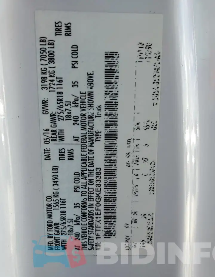 1FTFX1EF0GKE83383 Photo# 13 1FTFX1EF0GKE83383 Photo# 13