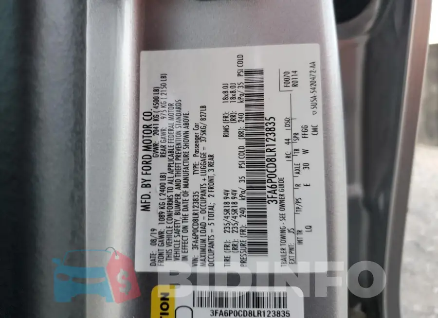 3FA6P0CD8LR123835 Photo# 12