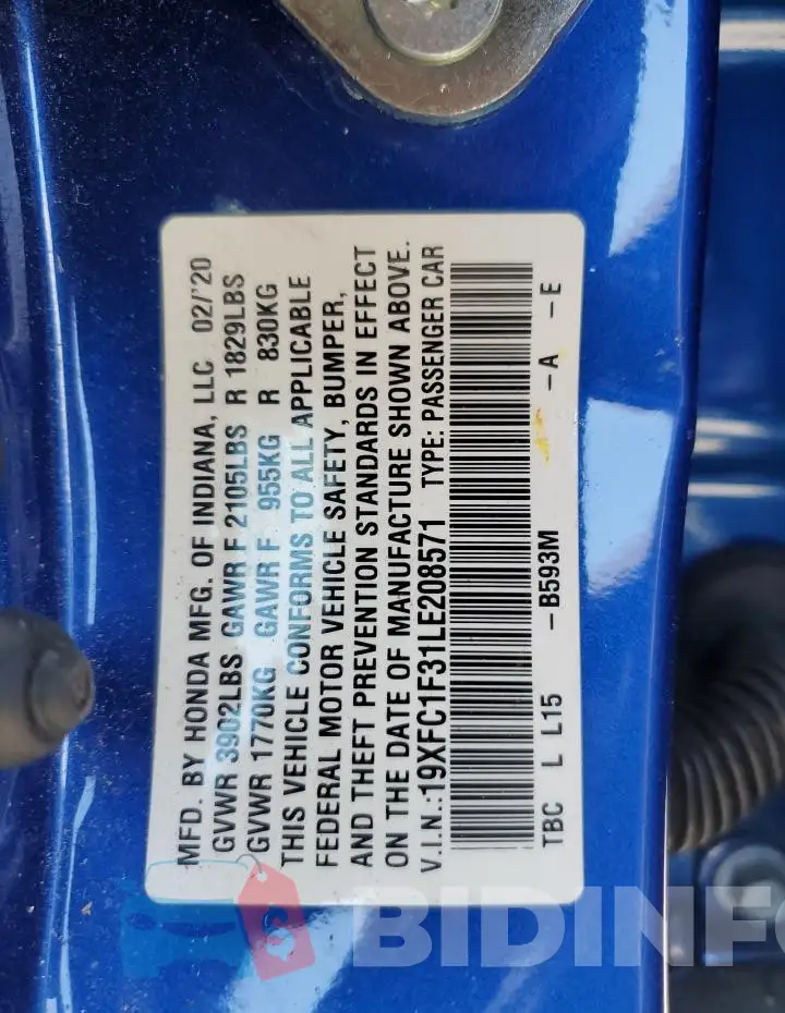 19XFC1F31LE208571 Photo# 12