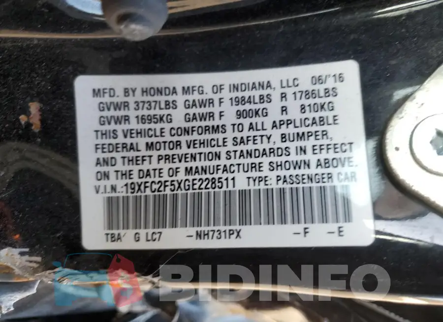 19XFC2F5XGE228511 Photo# 12