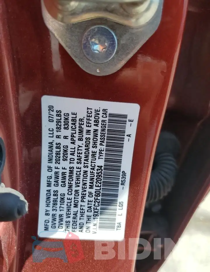 19XFC2F60LE209534 Photo# 12