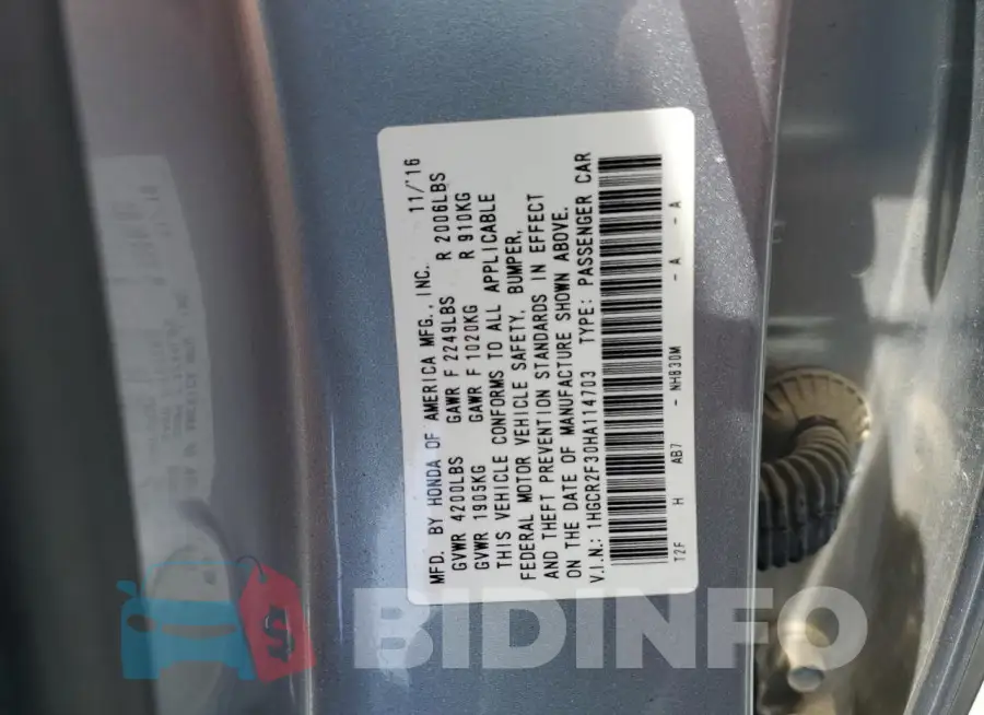 1HGCR2F30HA114703 Photo# 12