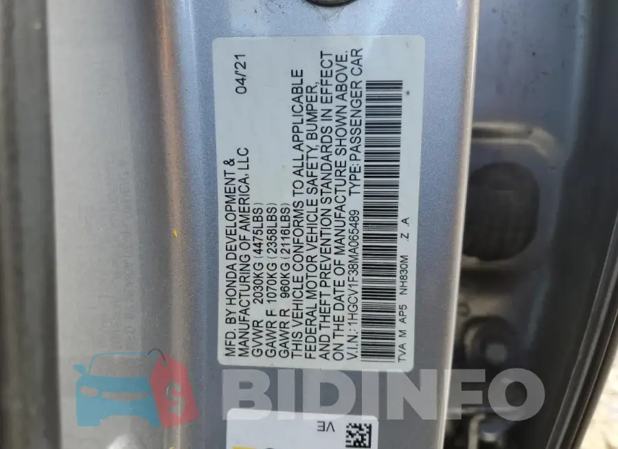 1HGCV1F38MA065489 Photo# 12