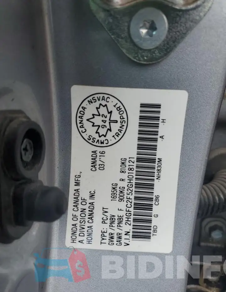 2HGFC2F52GH018121 Photo# 13