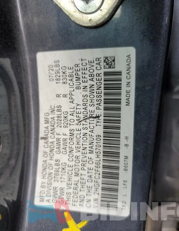 2HGFC2F66LH570109 Photo# 13
