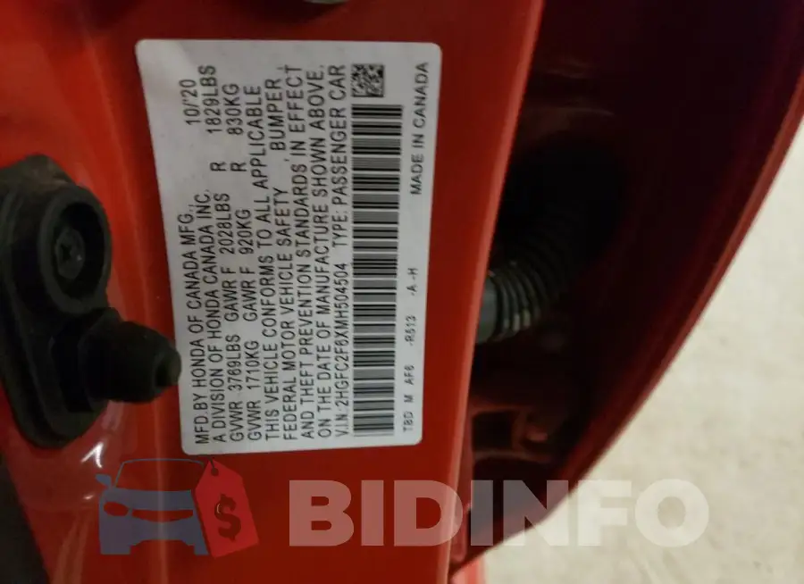 2HGFC2F6XMH504504 Photo# 12