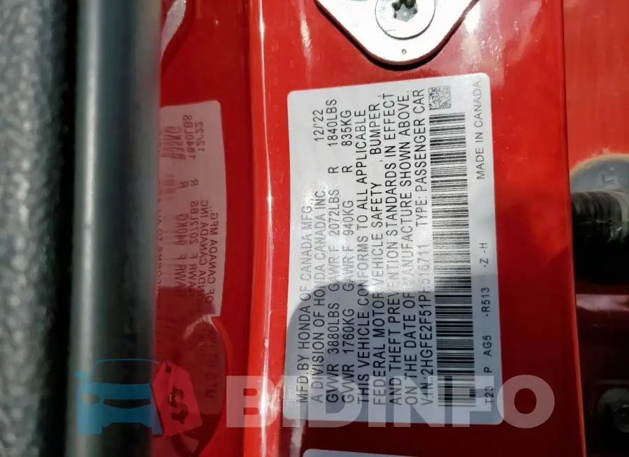 2HGFE2F51PH516711 Photo# 13