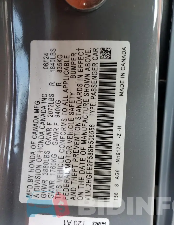 2HGFE2F58SH506556 Photo# 12