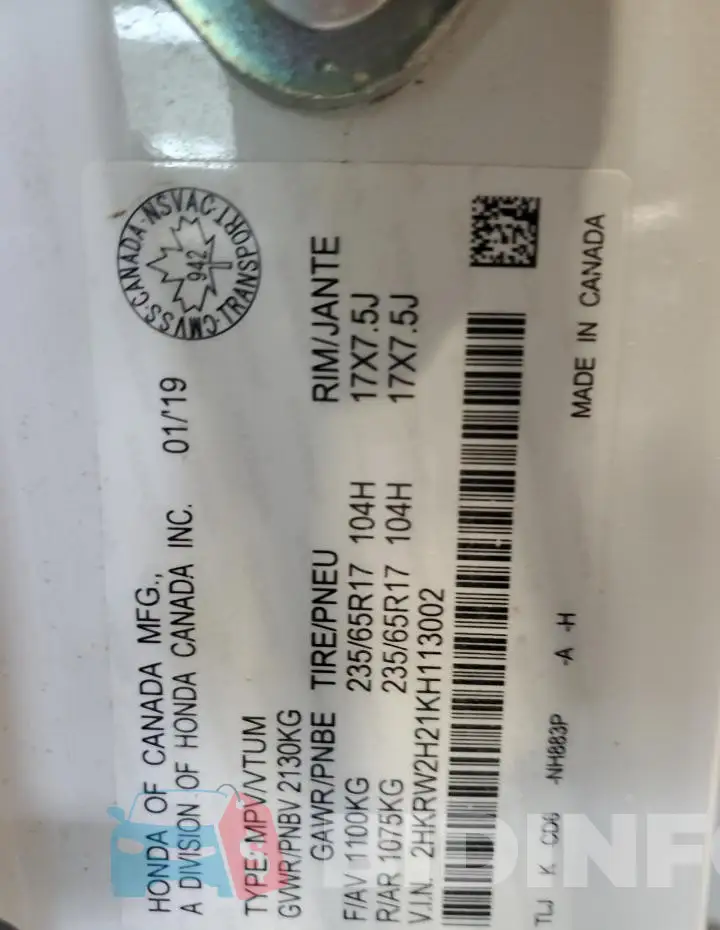2HKRW2H21KH113002 Photo# 14