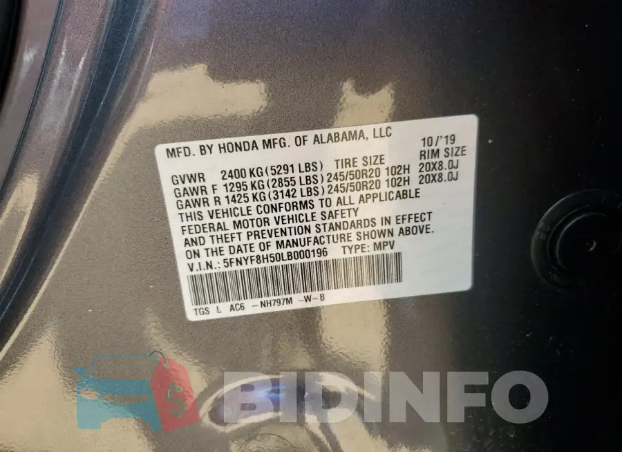 5FNYF8H50LB000196 Photo# 13