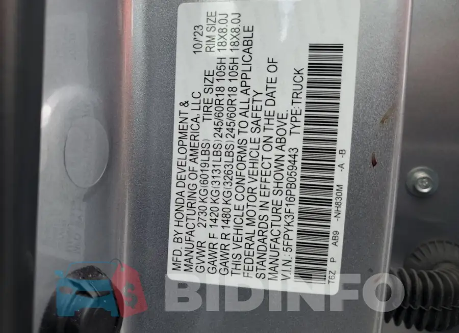5FPYK3F16PB059443 Photo# 12