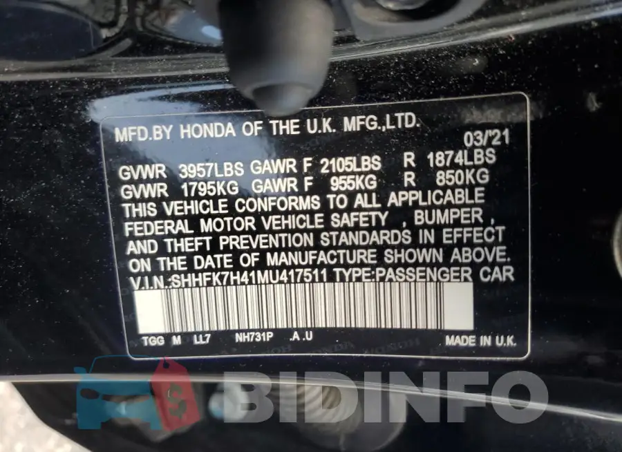 SHHFK7H41MU417511 Photo# 14