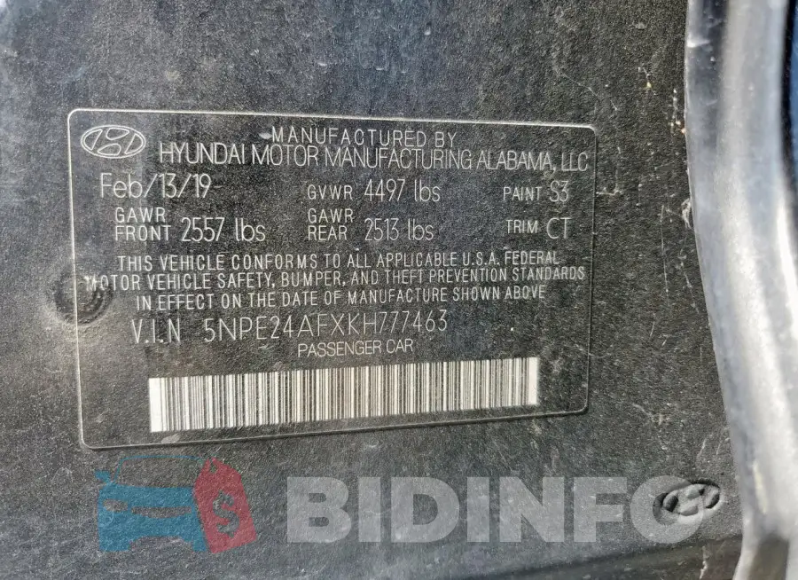 5NPE24AFXKH777463 Photo# 12