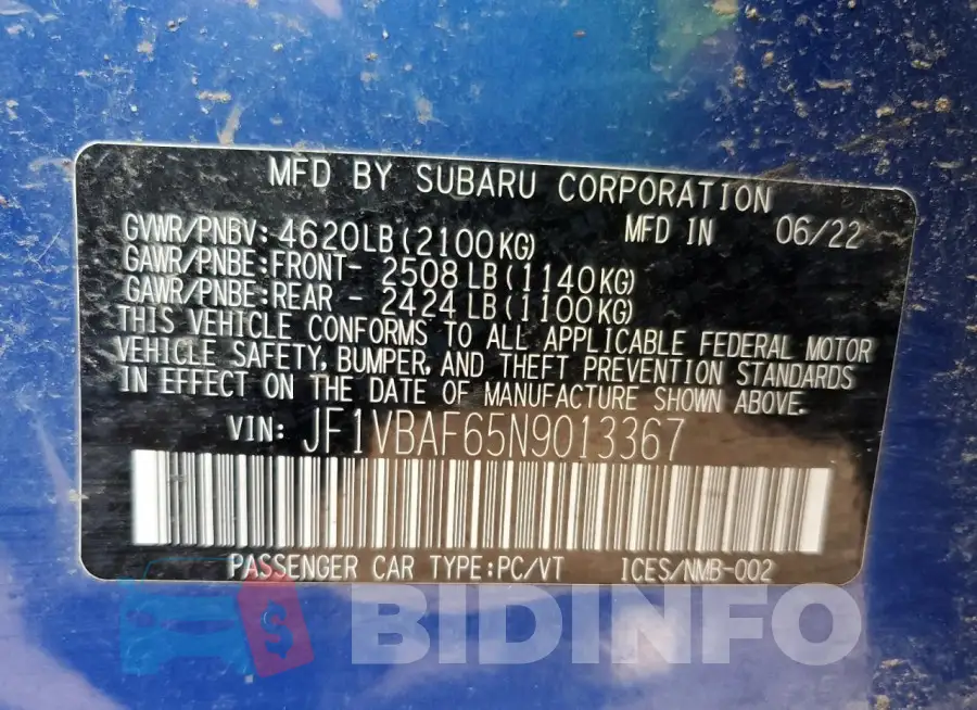 JF1VBAF65N9013367 Photo# 12