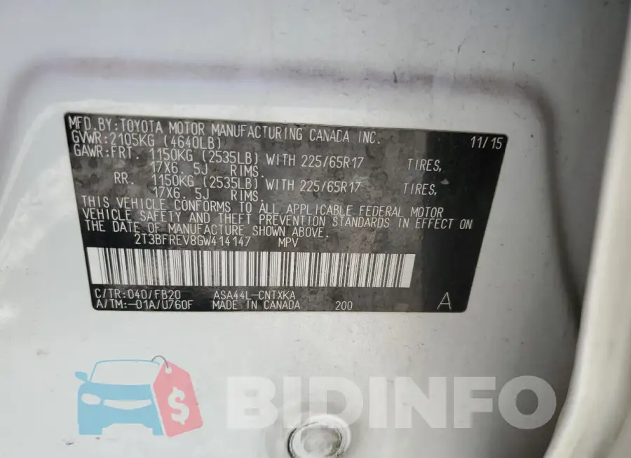 2T3BFREV8GW414147 Photo# 12