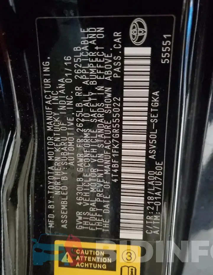 4T4BF1FK7GR555022 Photo# 12