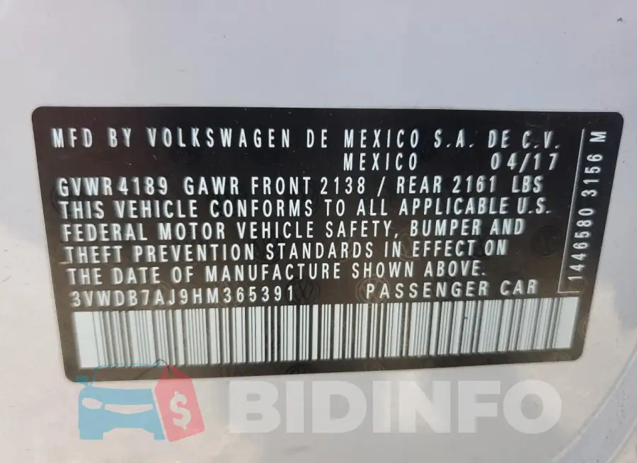 3VWDB7AJ9HM365391 Photo# 12