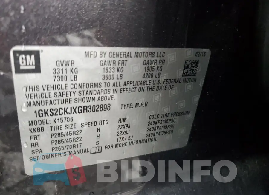 1GKS2CKJXGR302898 Photo# 13