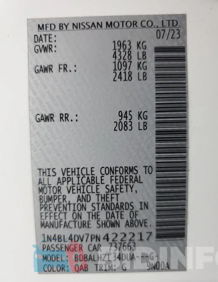 1N4BL4DV7PN422217 Photo# 12