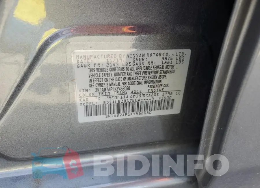 3N1AB7AP1KY458080 Photo# 12