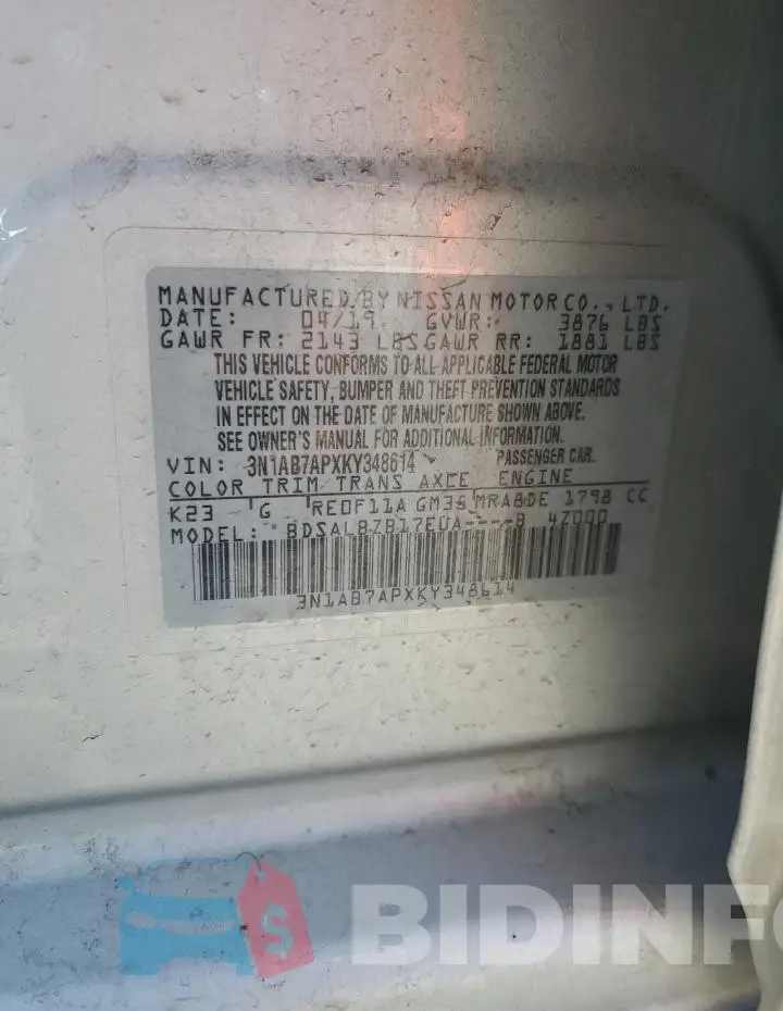 3N1AB7APXKY348614 Photo# 13