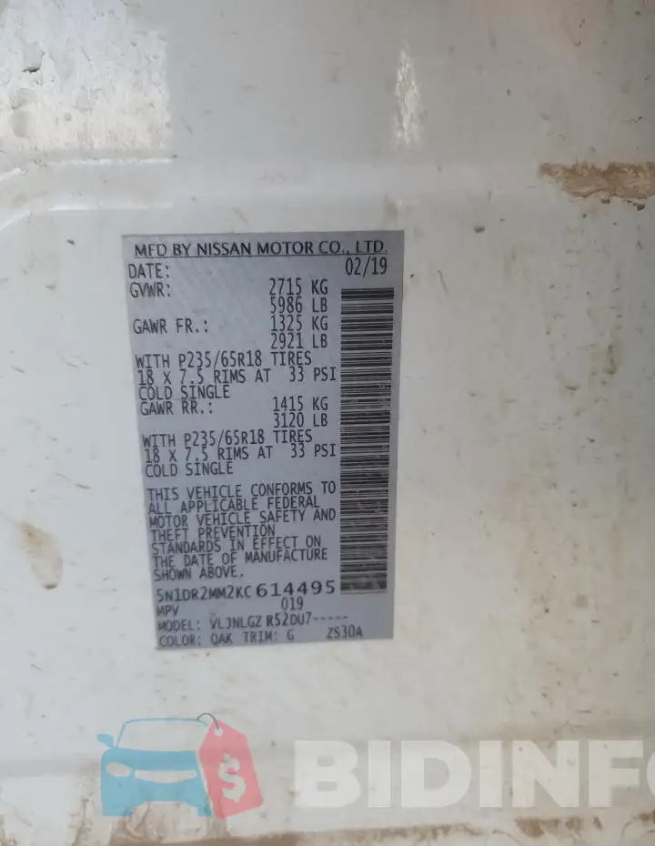 5N1DR2MM2KC614495 Photo# 14